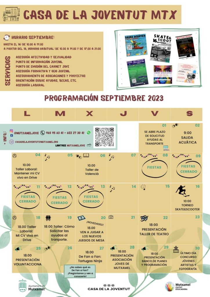 Programación septiembre Casa de la Juventud
